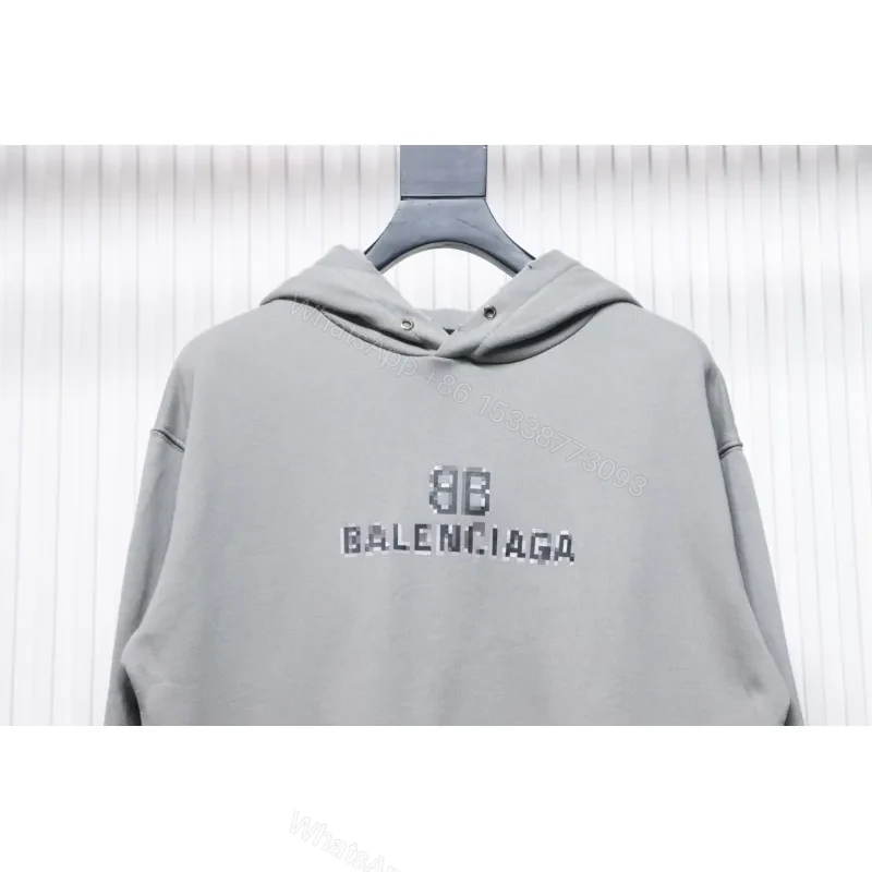 View 2 of Balenciaga Clothes BB Pixel Print Hoodie Grey