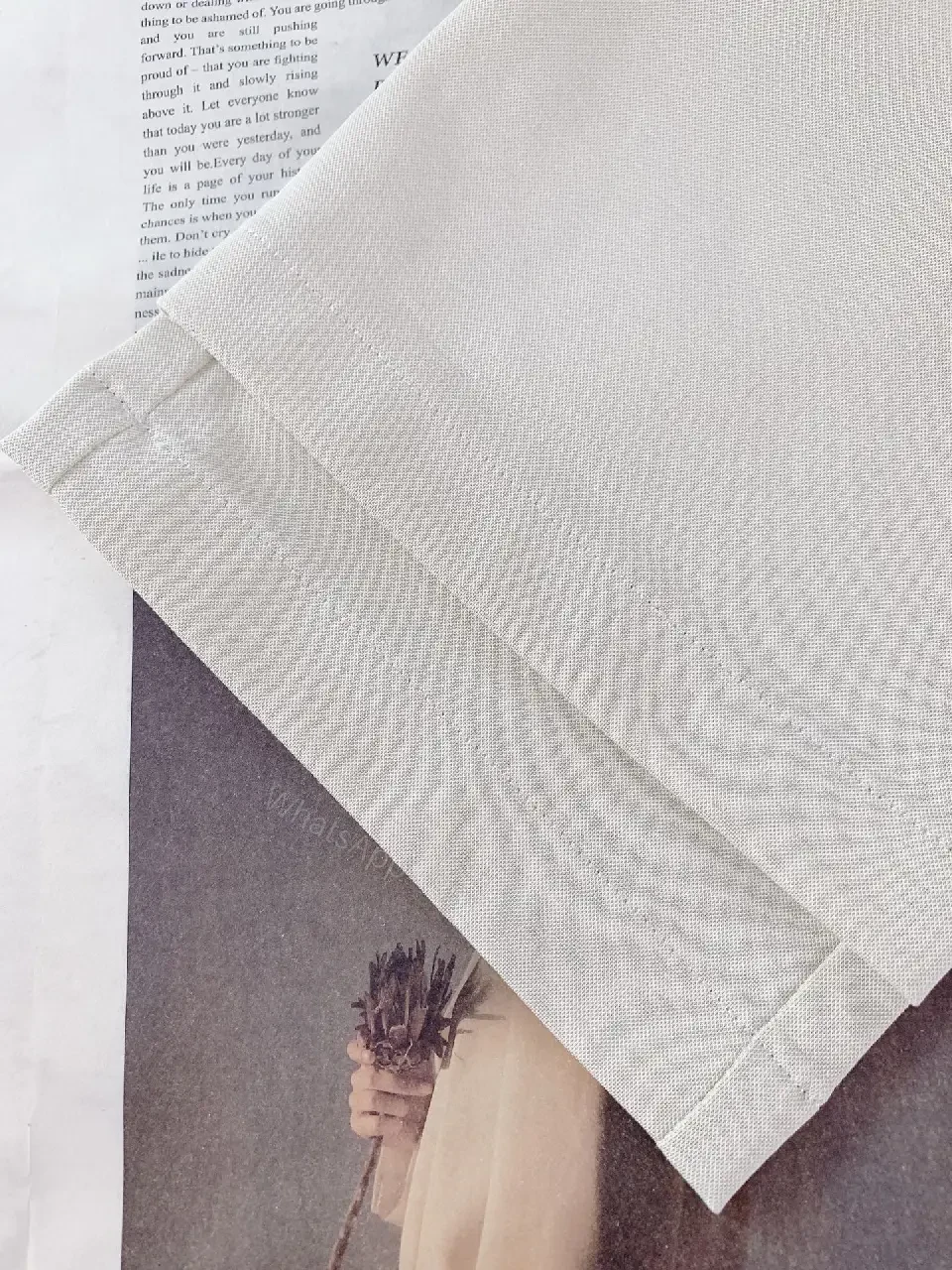 View 10 of Light Beige Drawstring Relaxed Pants with Elastic Waist, Smooth Solid Fabric, Full-Length Straight-Leg