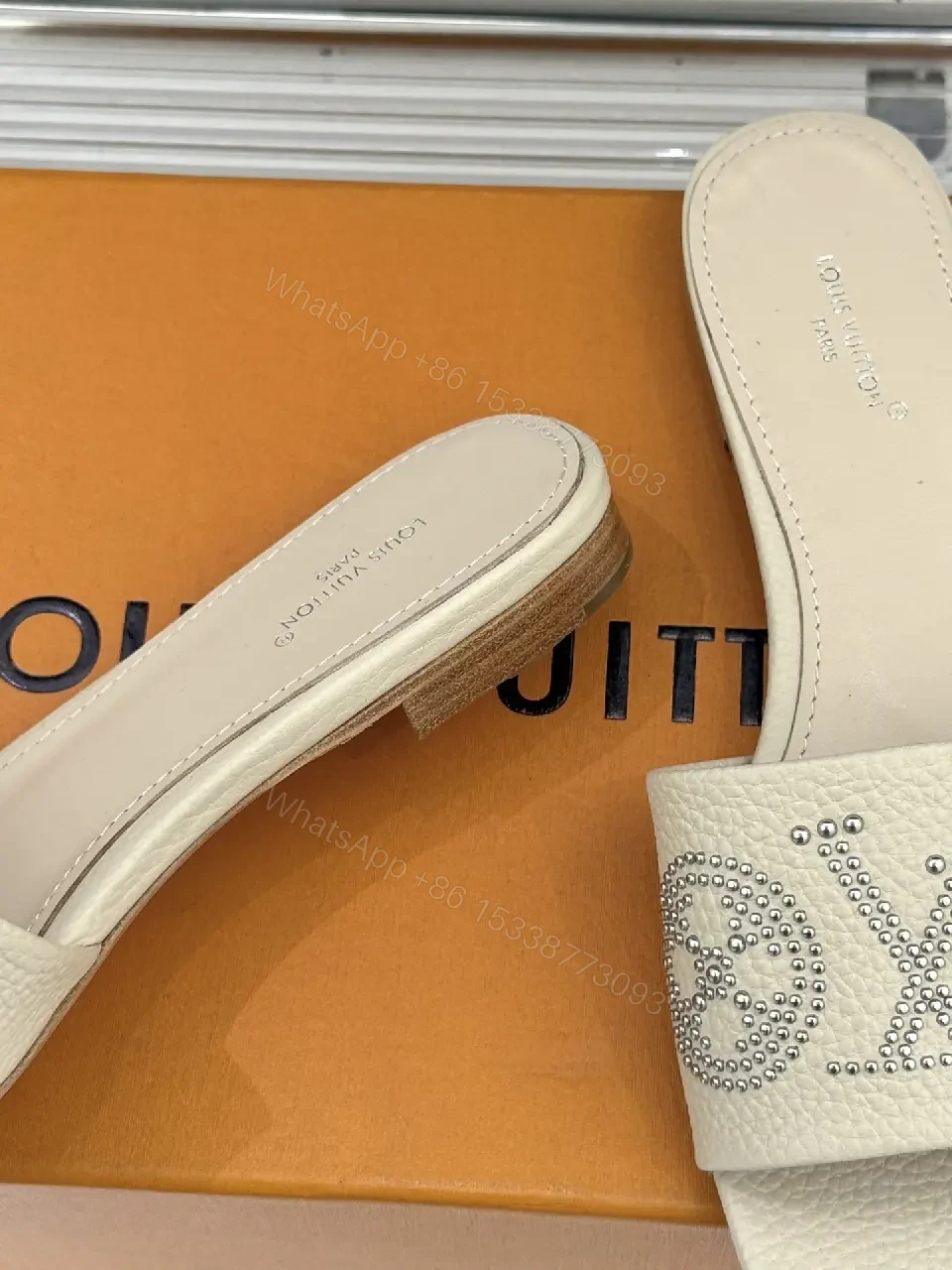 View 5 of Chic Embellished Slides with Crystal LV Detailing