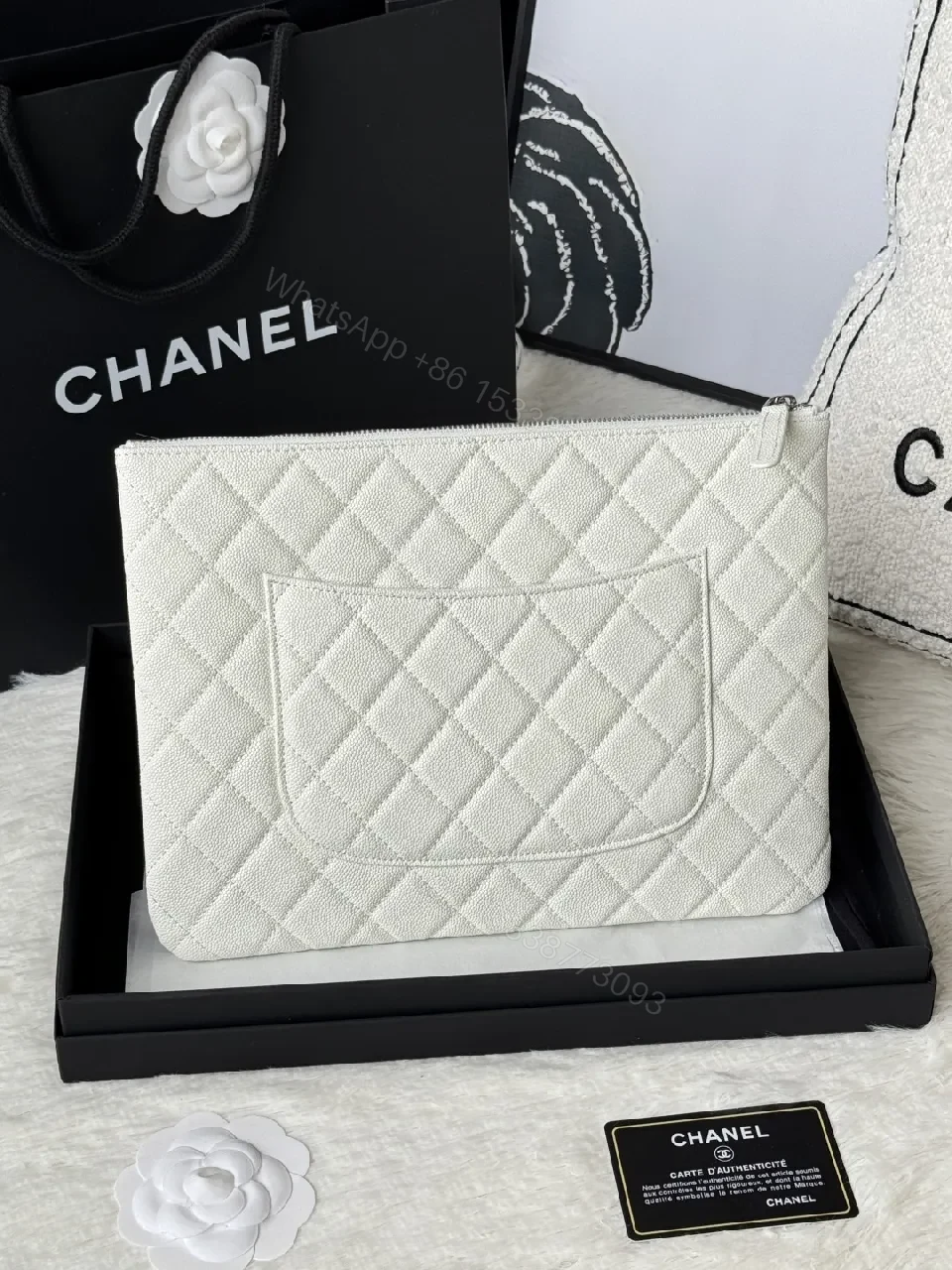 View 6 of Ivory Quilted Leather Pouch - Everyday Luxury Organizer