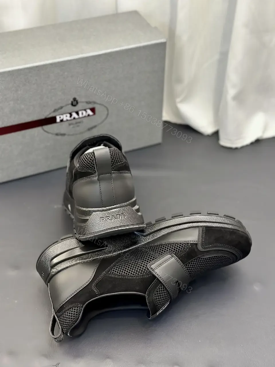 View 7 of Black Mesh Velcro Sneaker, Prada Style, Lightweight Comfort Shoes