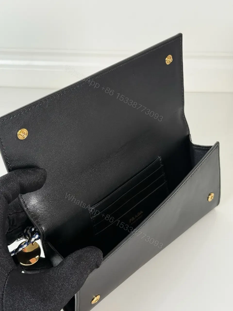 View 4 of Chic Black Leather Chain Wallet — Compact Luxury Clutch