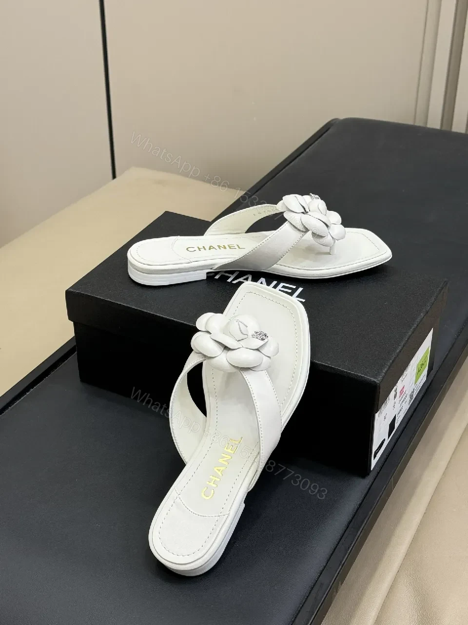 View 3 of White Floral-Detail Slide Sandals, Luxe Comfort