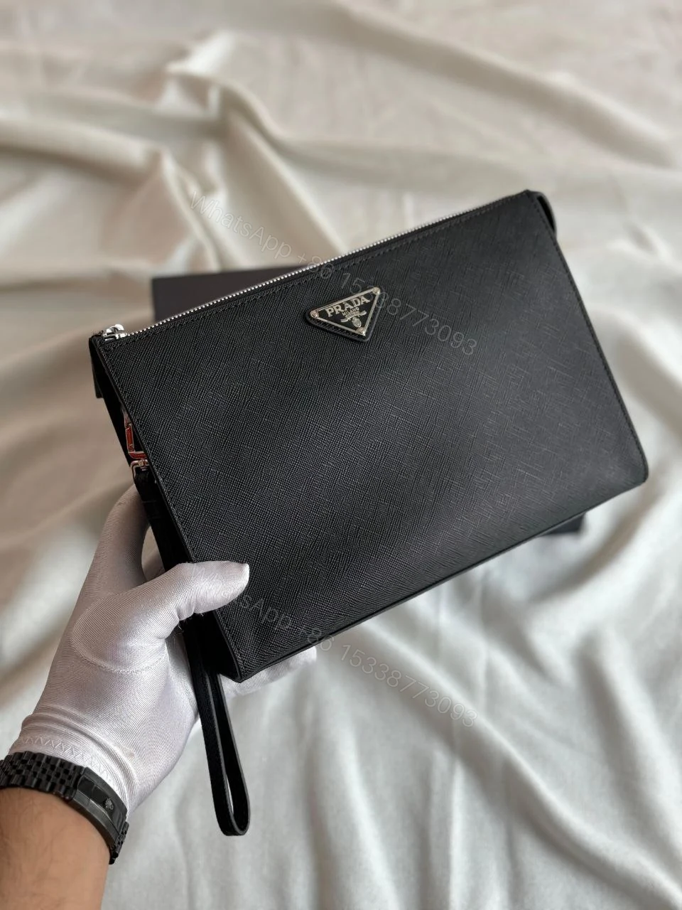 View 3 of Saffiano Lux Pouch Silver-Tone Hardwar