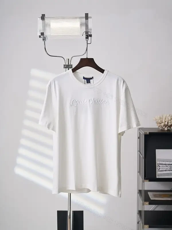 White cotton T-shirt with luxury script embroidery for everyday elegance — view 1