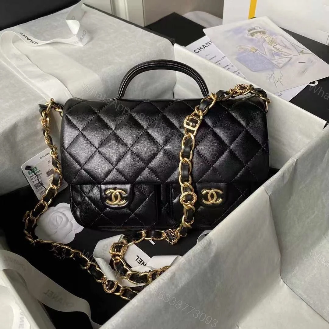 View 2 of Chanel AS4993 Flap Bag with Top Handle Shiny Lambskin