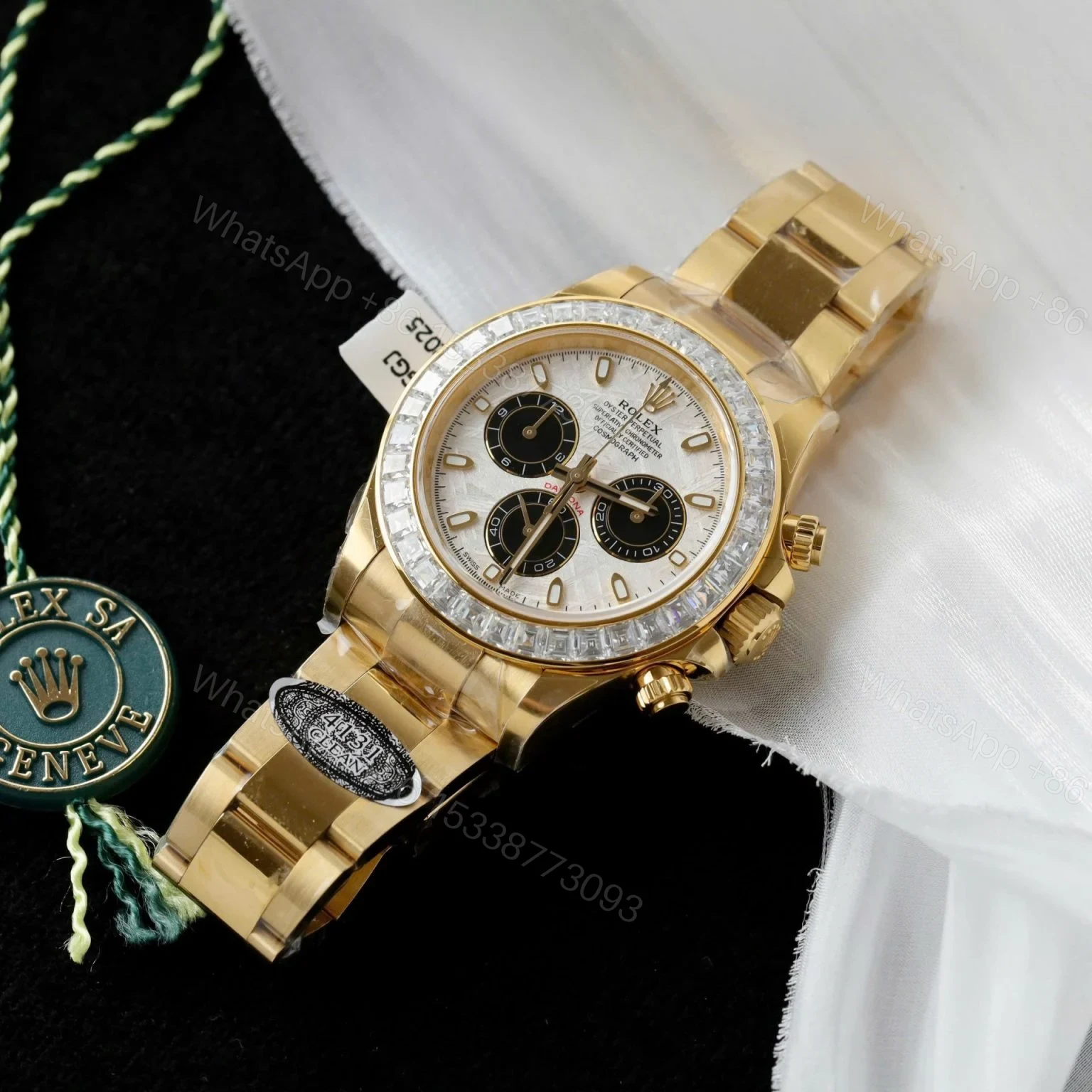 View 2 of Replica Rolex Cosmograph Daytona Meteorite Dial Gold Moissanite Baguette 40mm