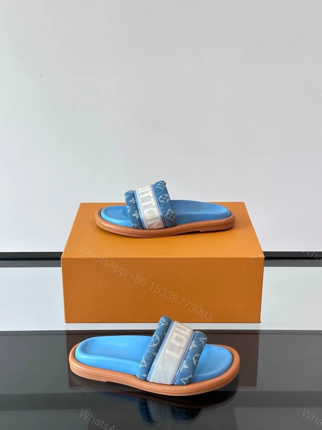 View 4 of LV Men Blue Denim Canvas Slides