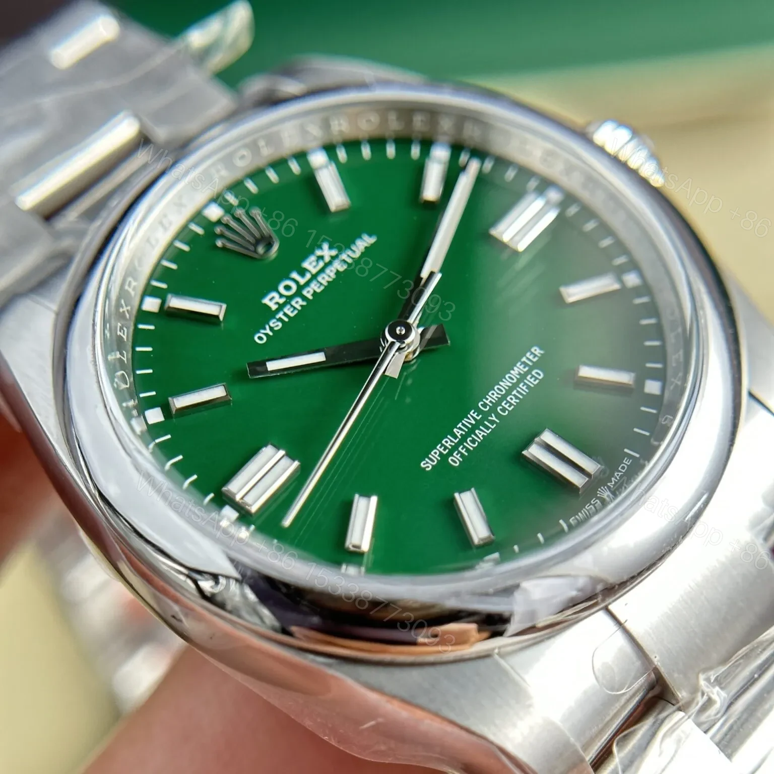 View 4 of Replica Rolex Oyster Perpetual Green Dial 124300 41 mm