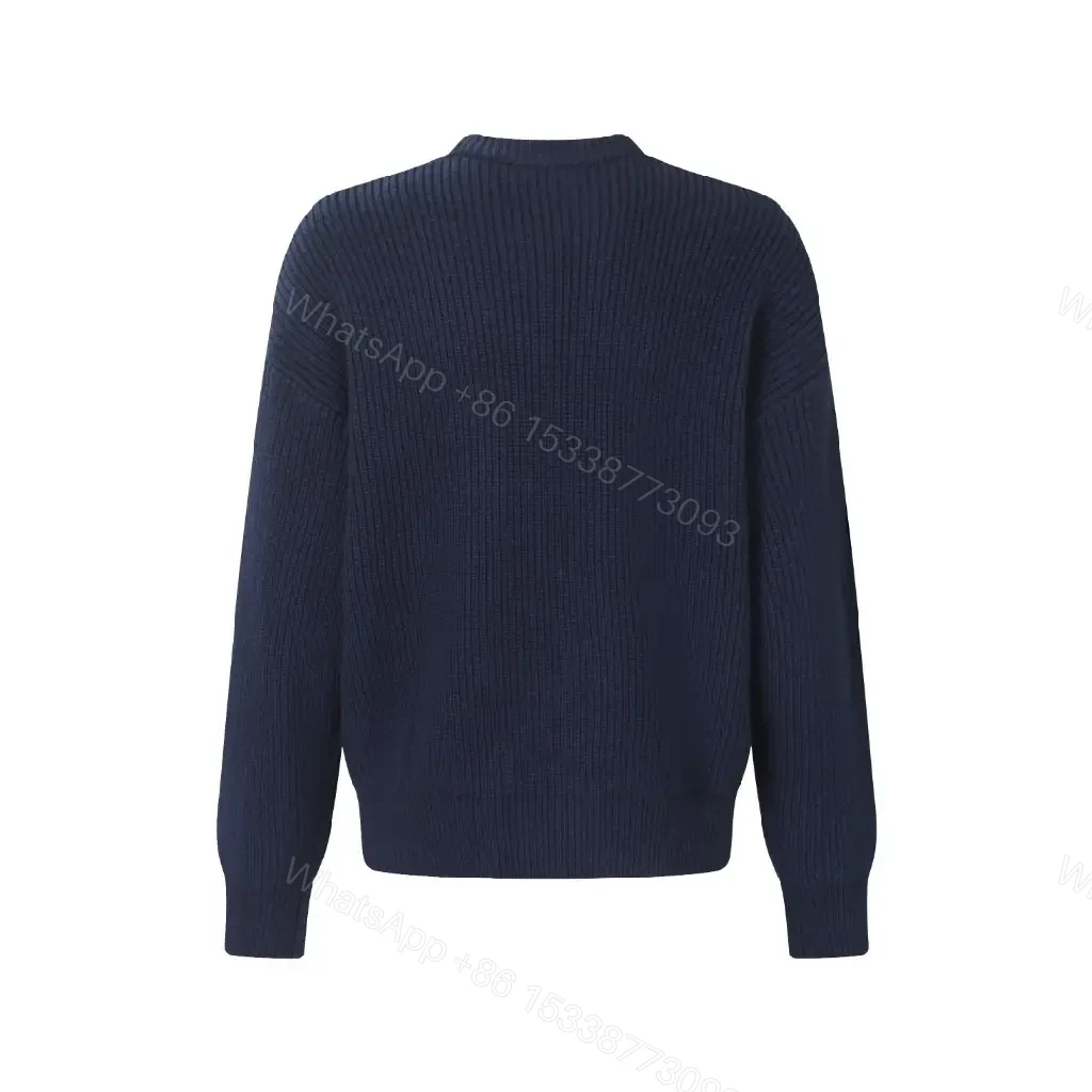 View 10 of Navy Knit Crew with Bold CELINE Script - Luxe Everyday Comfort
