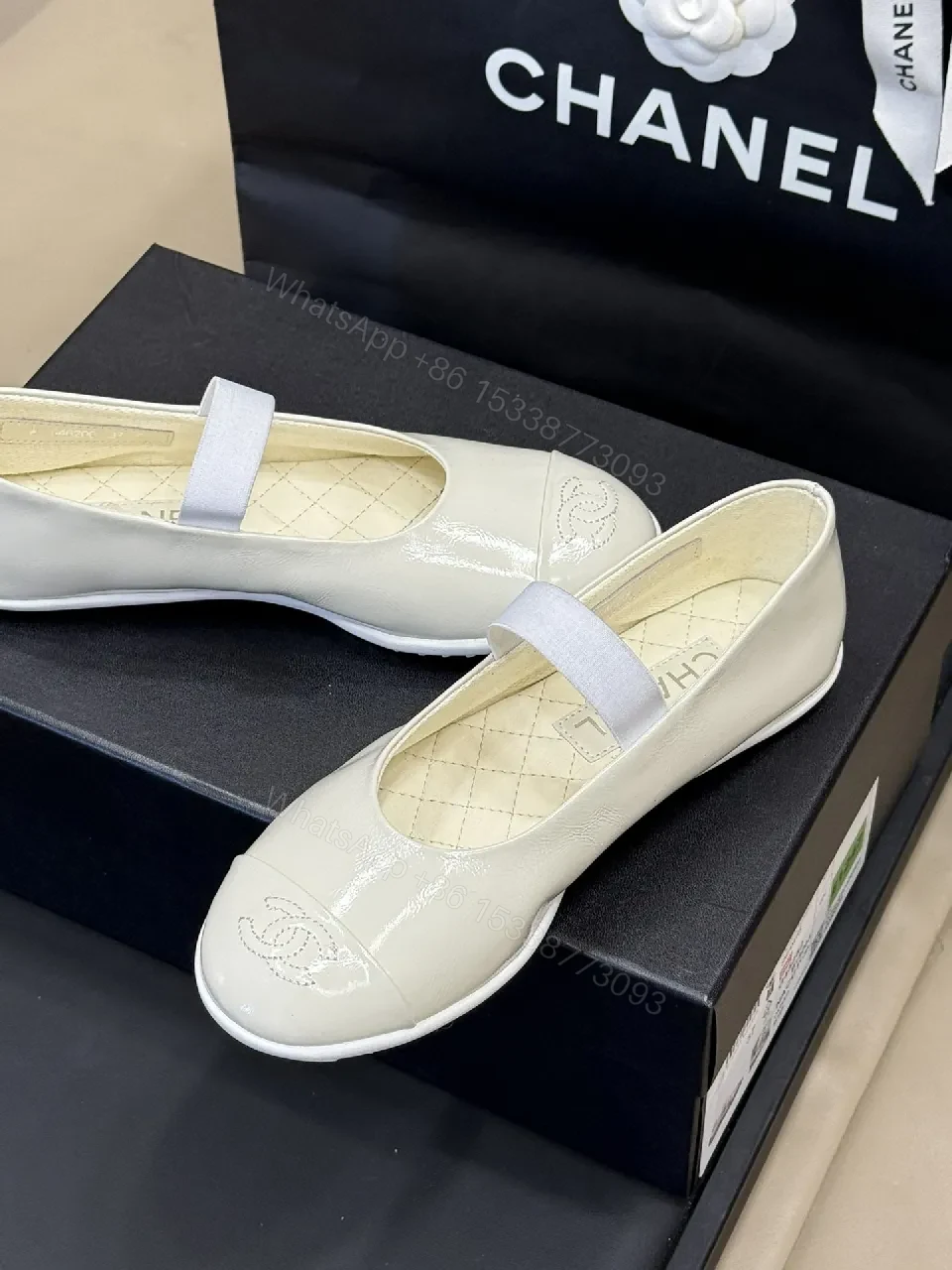 View 7 of Soft Neutral Patent Flats, Quilted Insole, All-Day Comfort