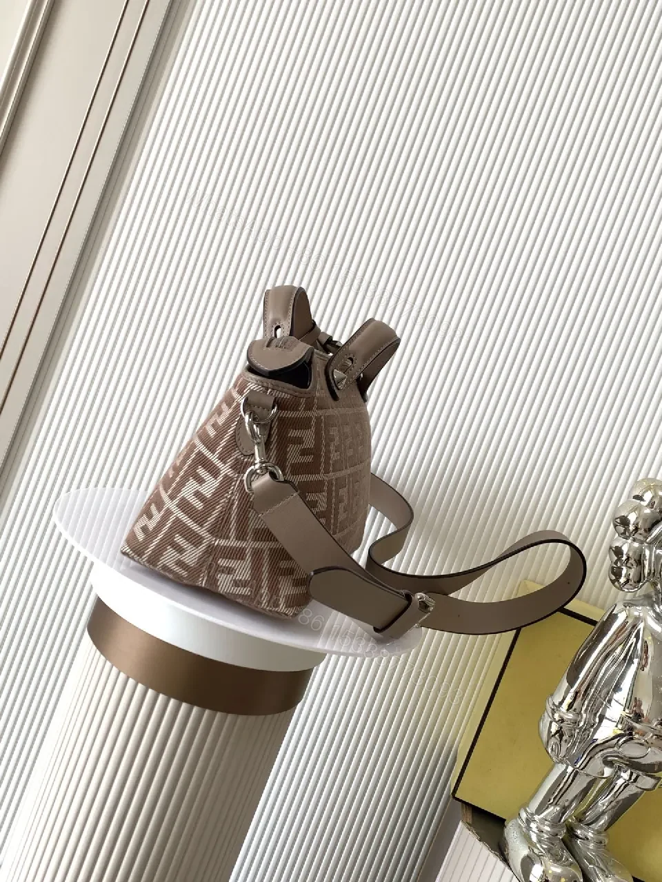 View 7 of Taupe Patterned Satchel: Structured Luxury Bag, Everyday Chic