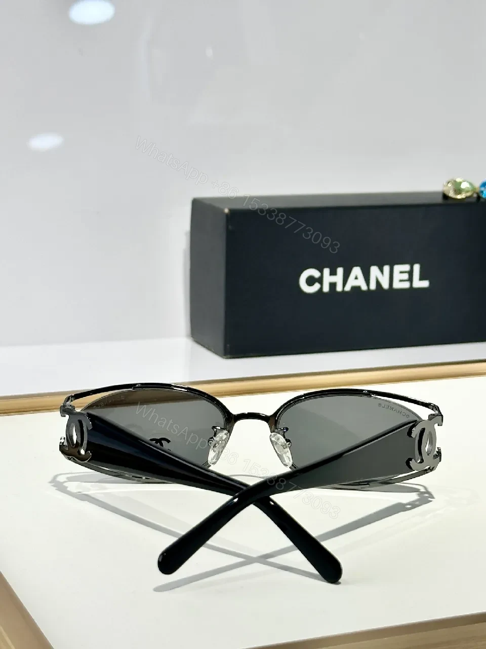 View 3 of Gold-Trim Round Sunglasses: Luxe Leather-Feel Frame, Gradient Lenses