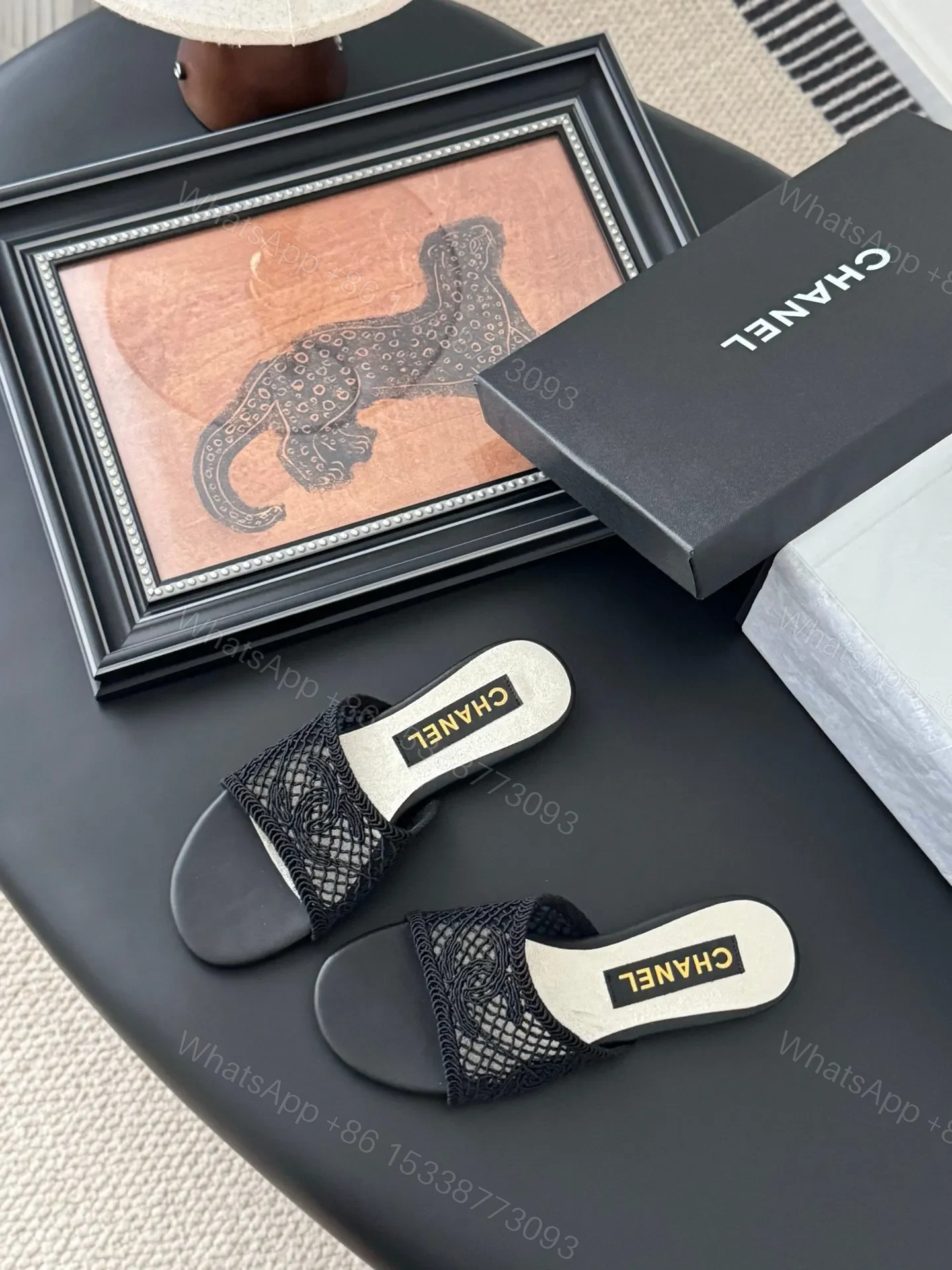 View 6 of Chanel Women Black Mesh Slide Sandals