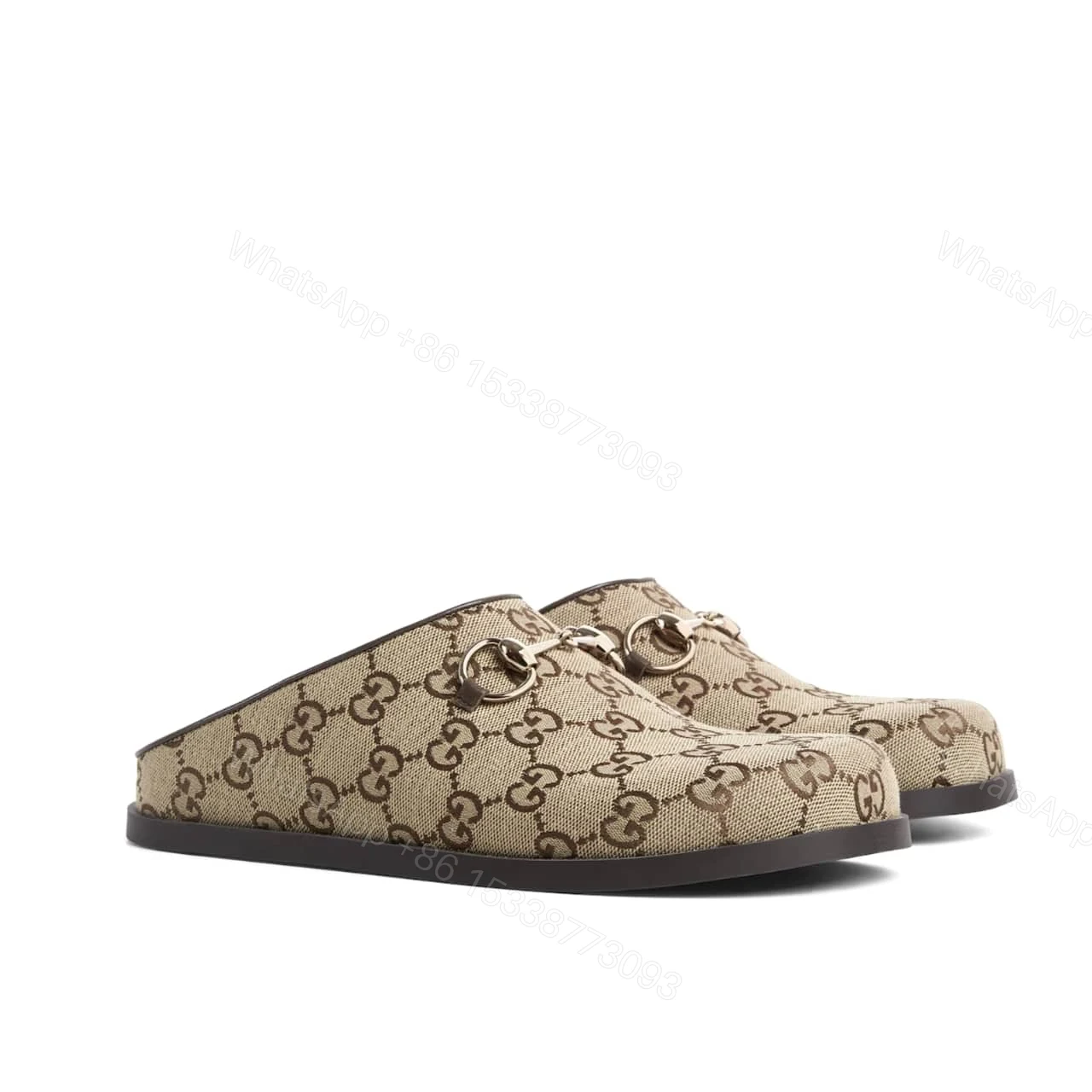 GUCCI WOMEN MULE WITH HORSEBIT CAMEL AND DARK BROWN GG CANVAS 837130 FAB10 2543 — view 1