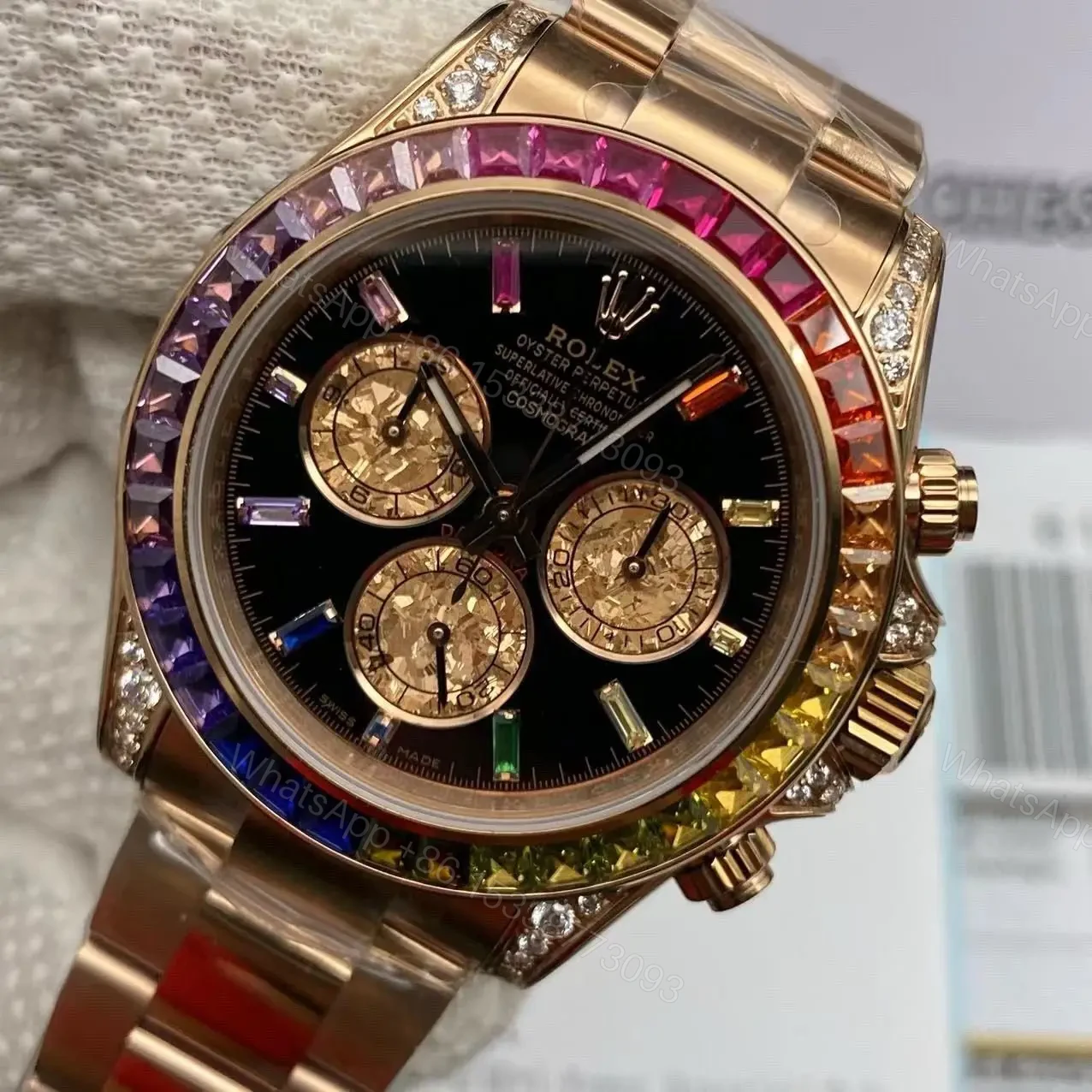 View 2 of Super Clone Rainbow Rolex Daytona – Everose