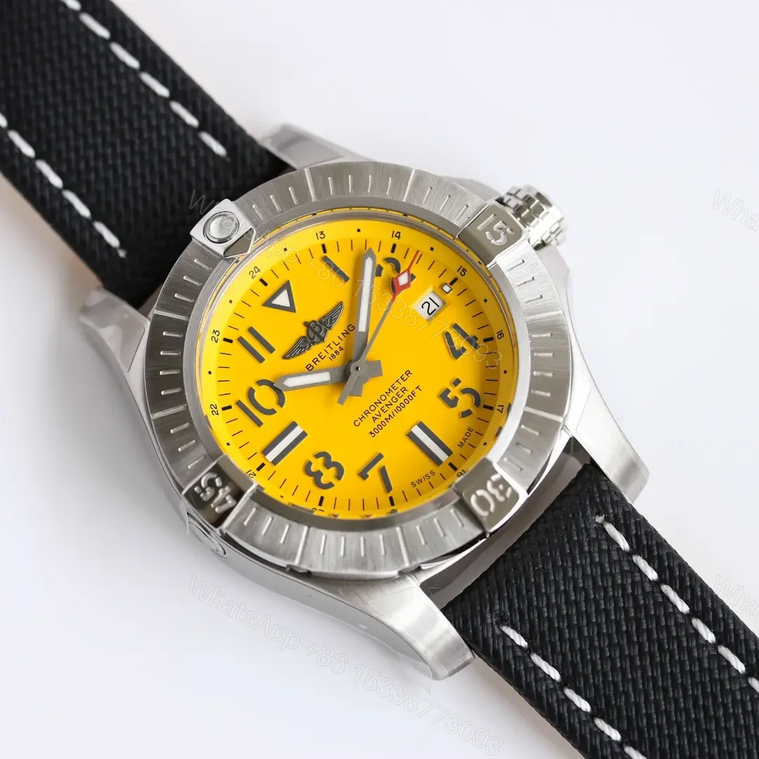 View 7 of ZF Factory Breitling Avenger Automatic 45 Seawolf Watch – Yellow Dial, Stainless Steel Case, Black Strap