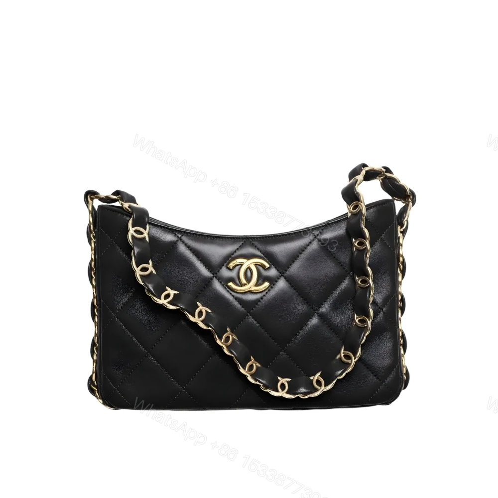 Chanel Hobo Handbag Gold Tone Hardware Black 24Cm — view 1