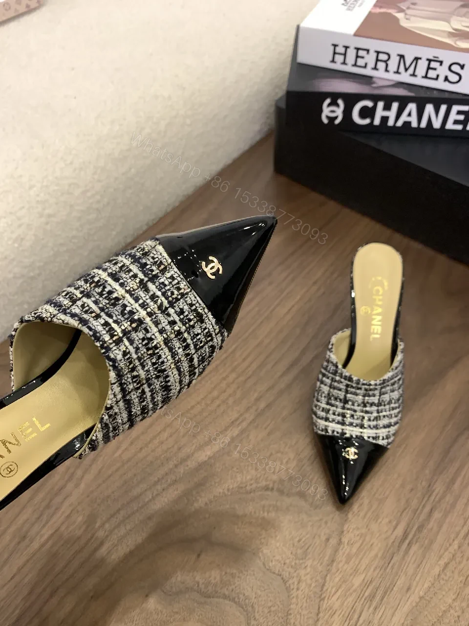 View 3 of Textured Tweed & Patent Mule – Modern Sophistication, All-Day Comfort