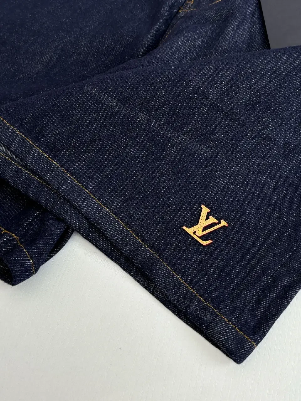 View 8 of Blue Denim Shorts Classic Style Louis Vuitton Logo Casual Wear Short