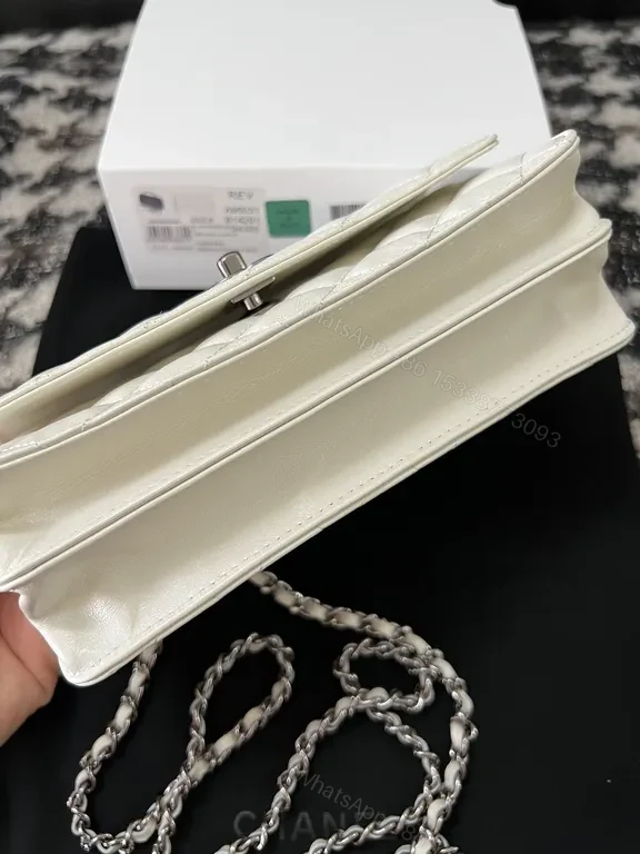 View 4 of Chanel-Inspired Quilted White Flap Crossbody Bag with Silver Chain