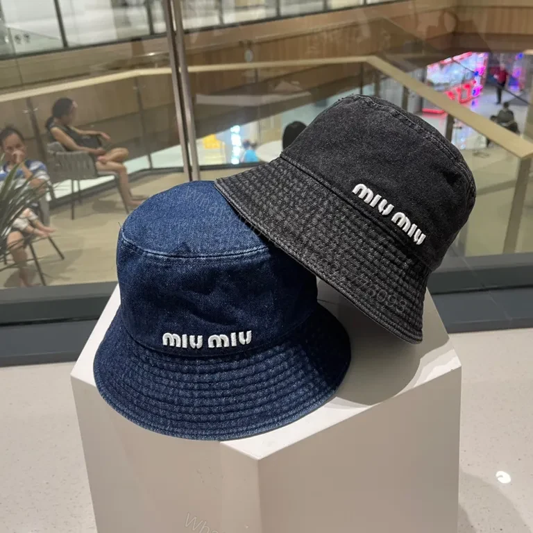 View 6 of Denim Bucket Hat: premium Miu Miu logo, casual luxe