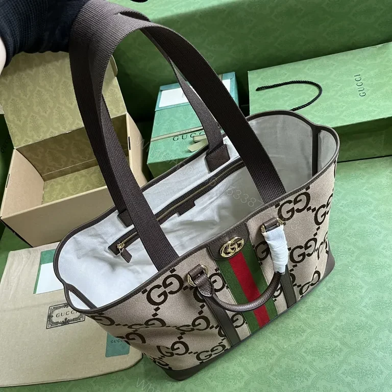 View 2 of G GG Tote: Classic Canvas + Leather, Web Stripe, Everyday Luxury