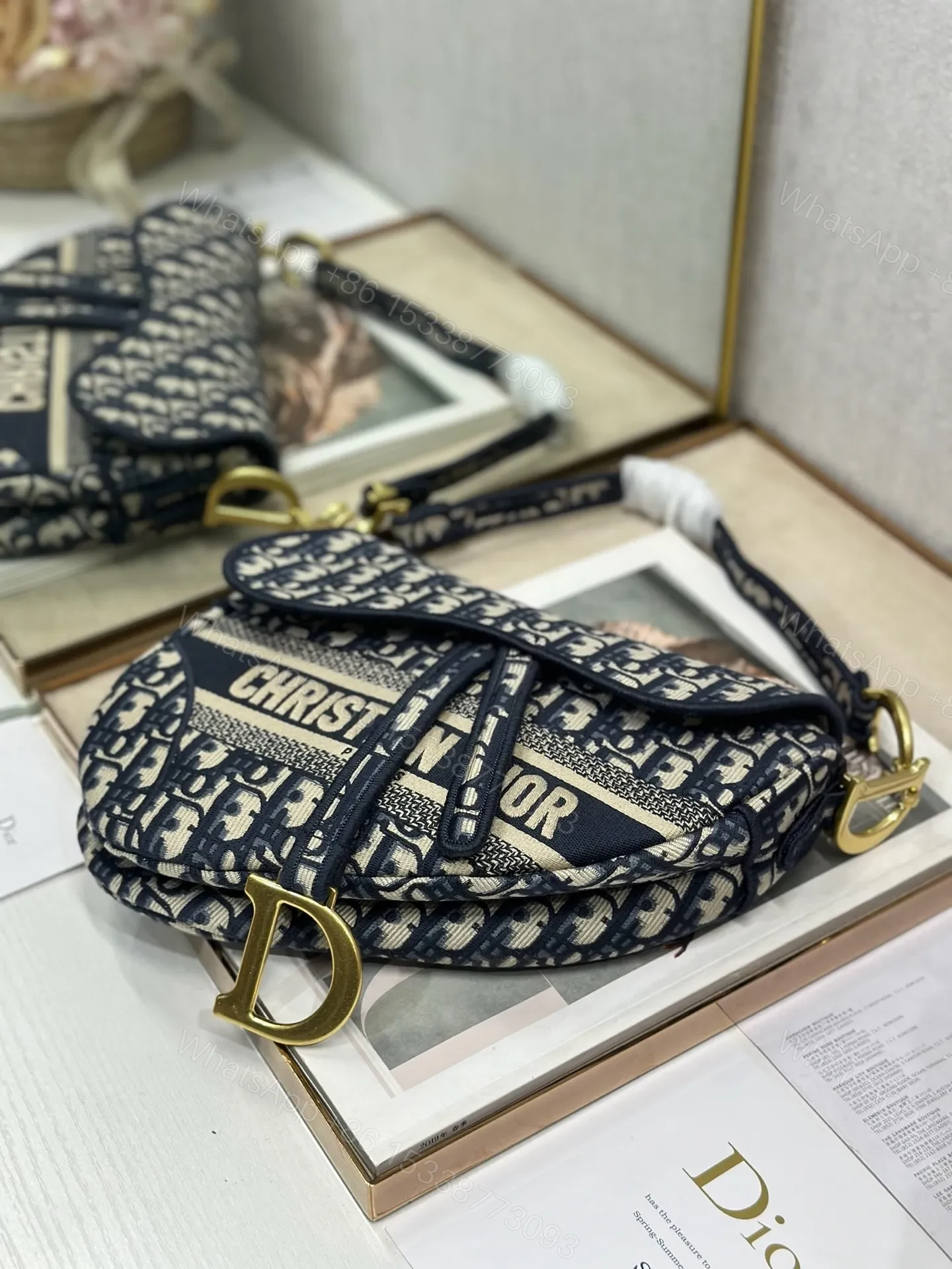 View 2 of Christian Dior Saddle Bag in Blue Dior Oblique Jacquard