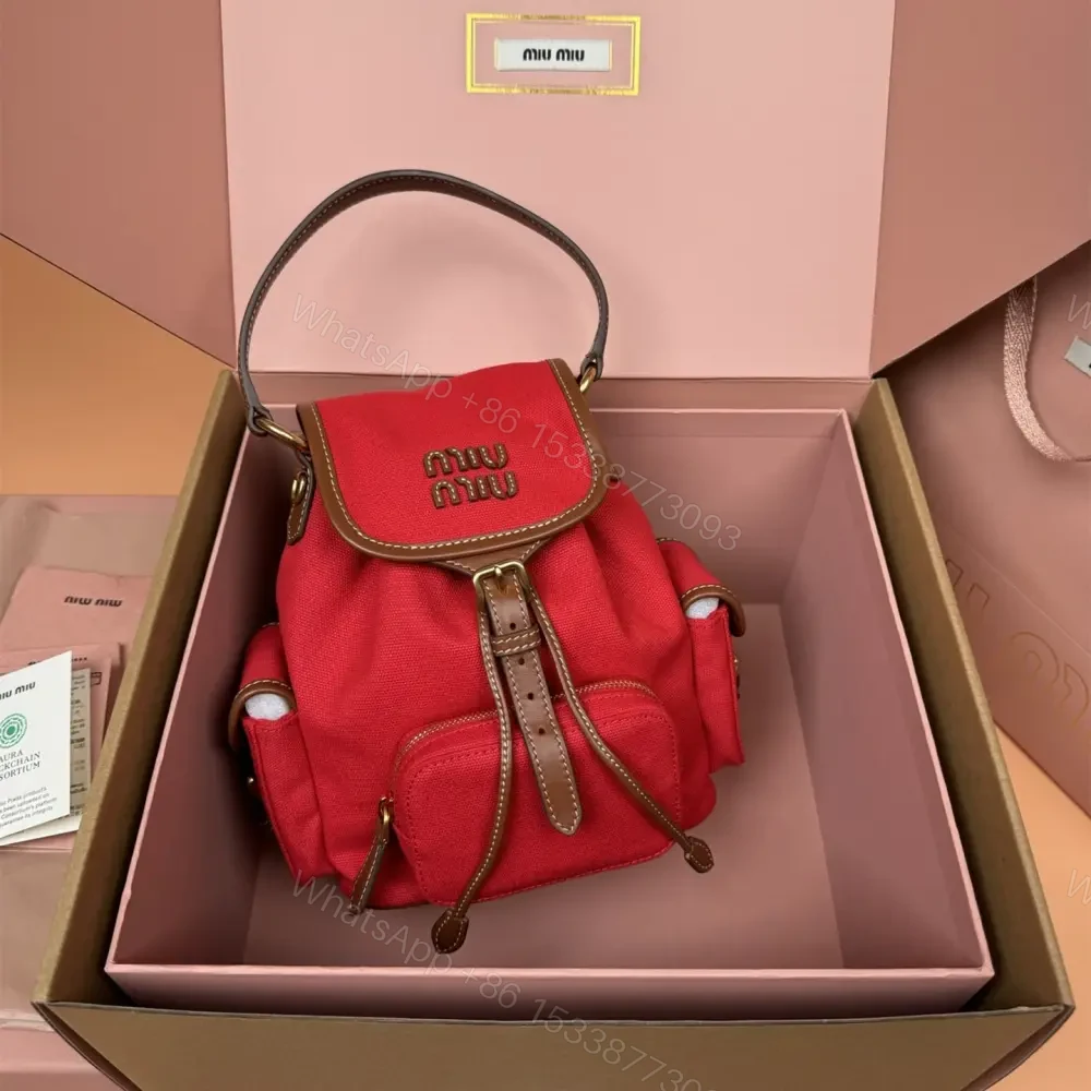 View 6 of 高仿miumiu*5BZ043棉質雙肩包紅色小號免檢版