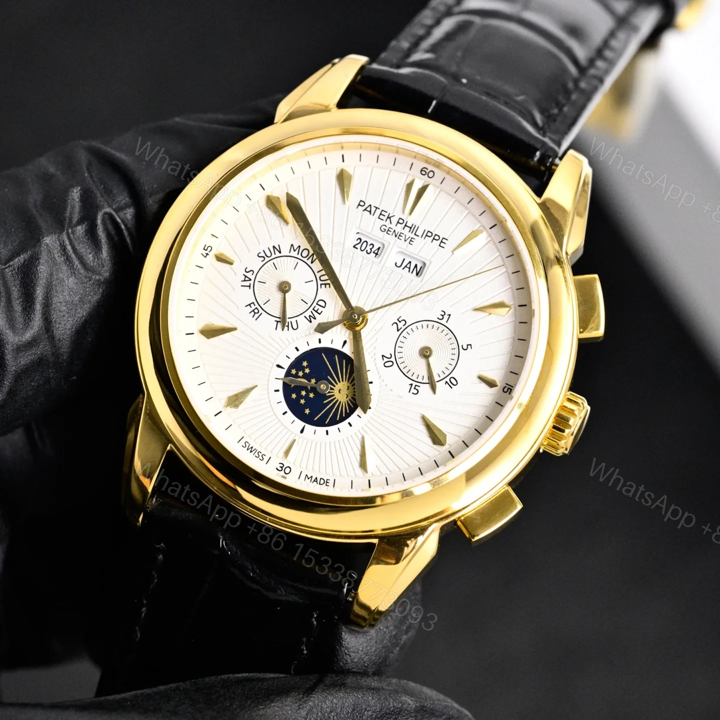 View 8 of Patek Philippe Complicated Functions Men’s Watch 42mm Italian Leather Strap Edition TW-PP-9100-COMPLICATION-42-LS