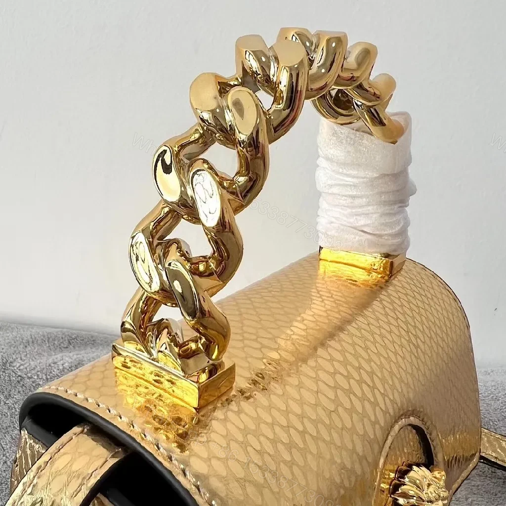 View 7 of Gold Snakeskin Mini Bag with Gourmet Handle