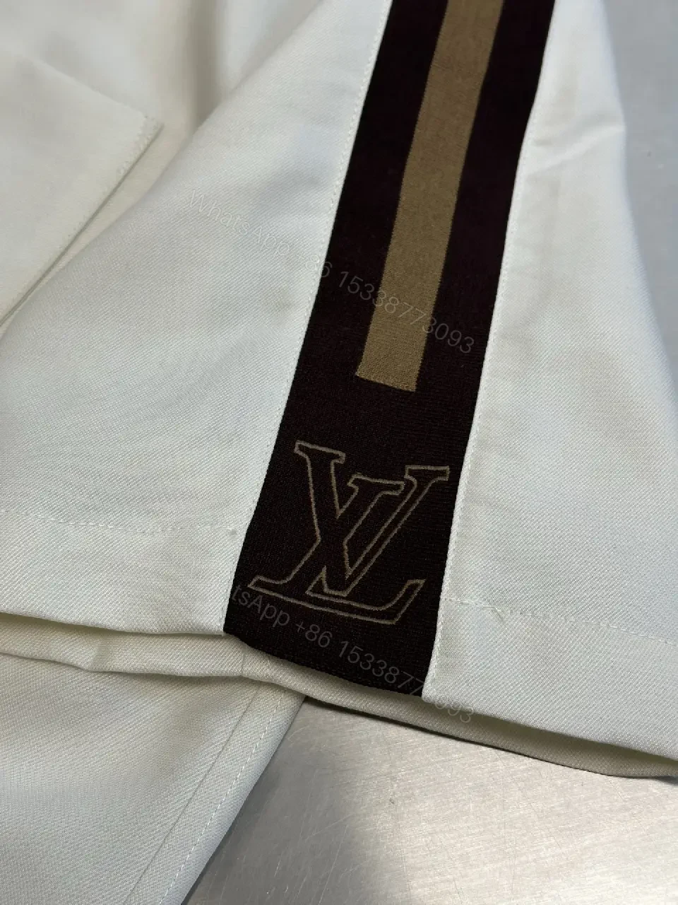 View 8 of Off-White/ Brown Collar Polo Shirt with Color Block Panels