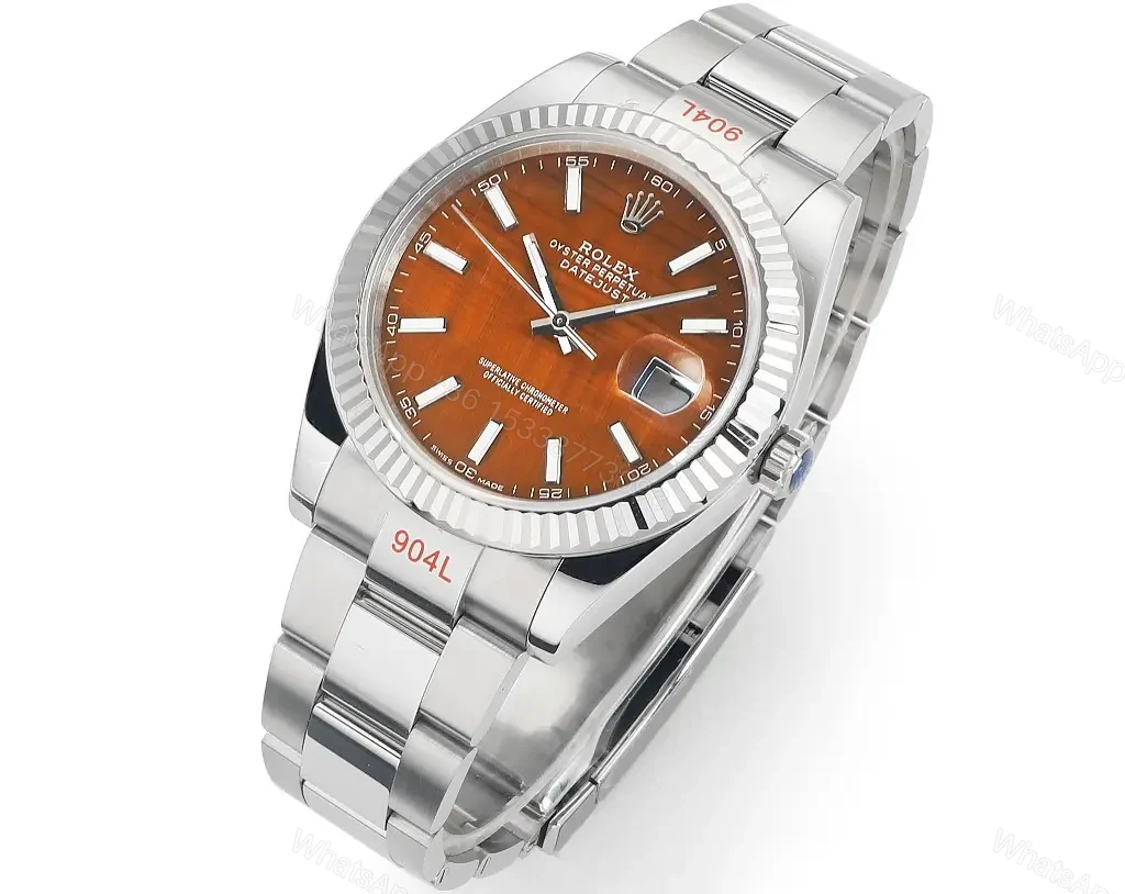 View 3 of JB Factory Clean Factory – Rolex Datejust 41 Custom Tiger Eye Dial (Note: The color “Tiger Eye” is used to describe the unique orange-brown hue of the dial, which is characteristic of tiger eye stone.)