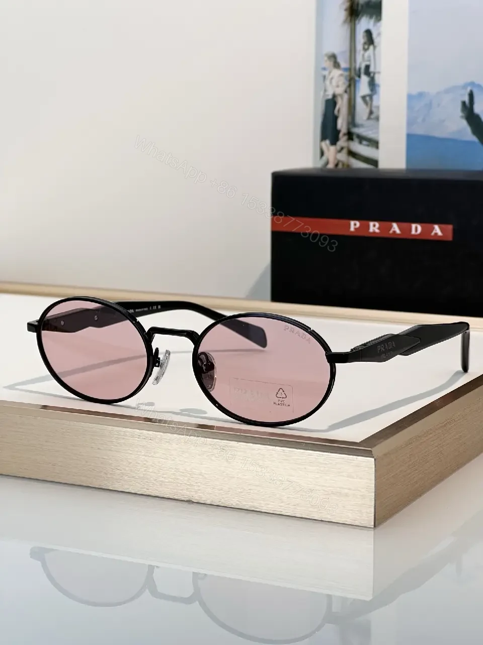 View 2 of Dark Green Lens Slim Rim Sunglasses with Gold Metal Frame