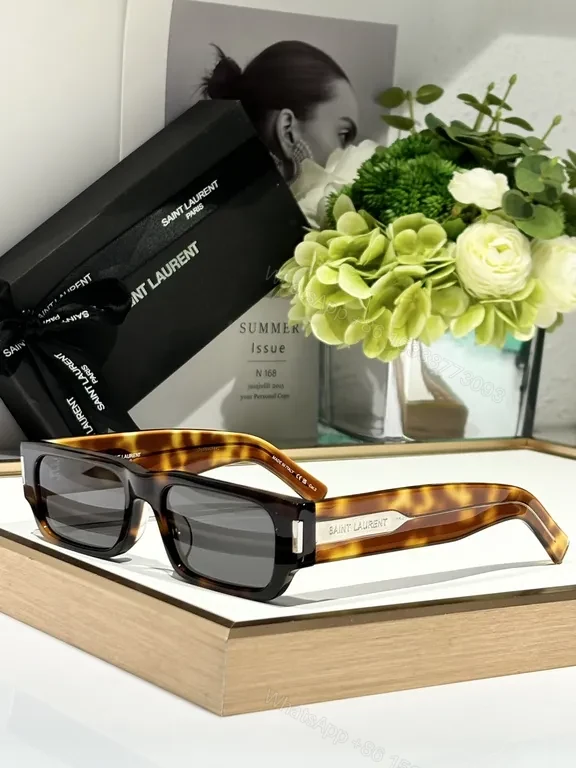 View 4 of Lux Saint Laurent-Inspired Black Acetate Sunglasses with Gold Accents