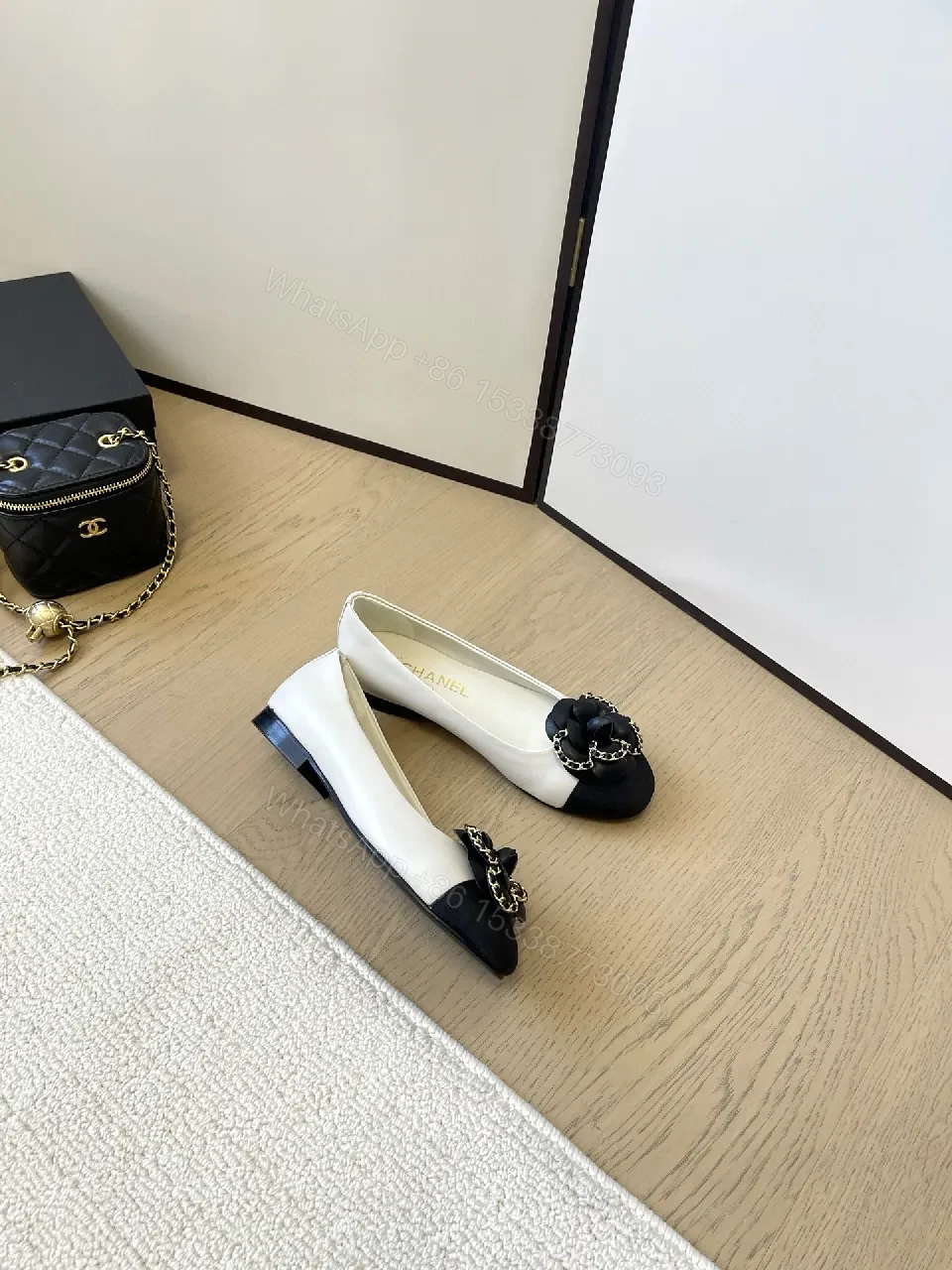 View 2 of Two-Tone Pointed-Toe Pumps with Chain Embellishment