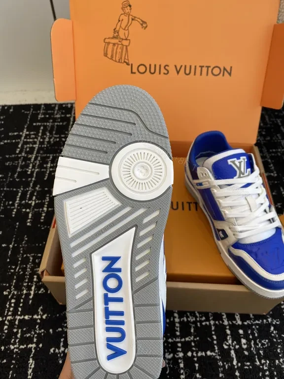 View 2 of Blue & White LV-Inspired High-Top Sneakers: Premium Comfort/Everyday Luxury