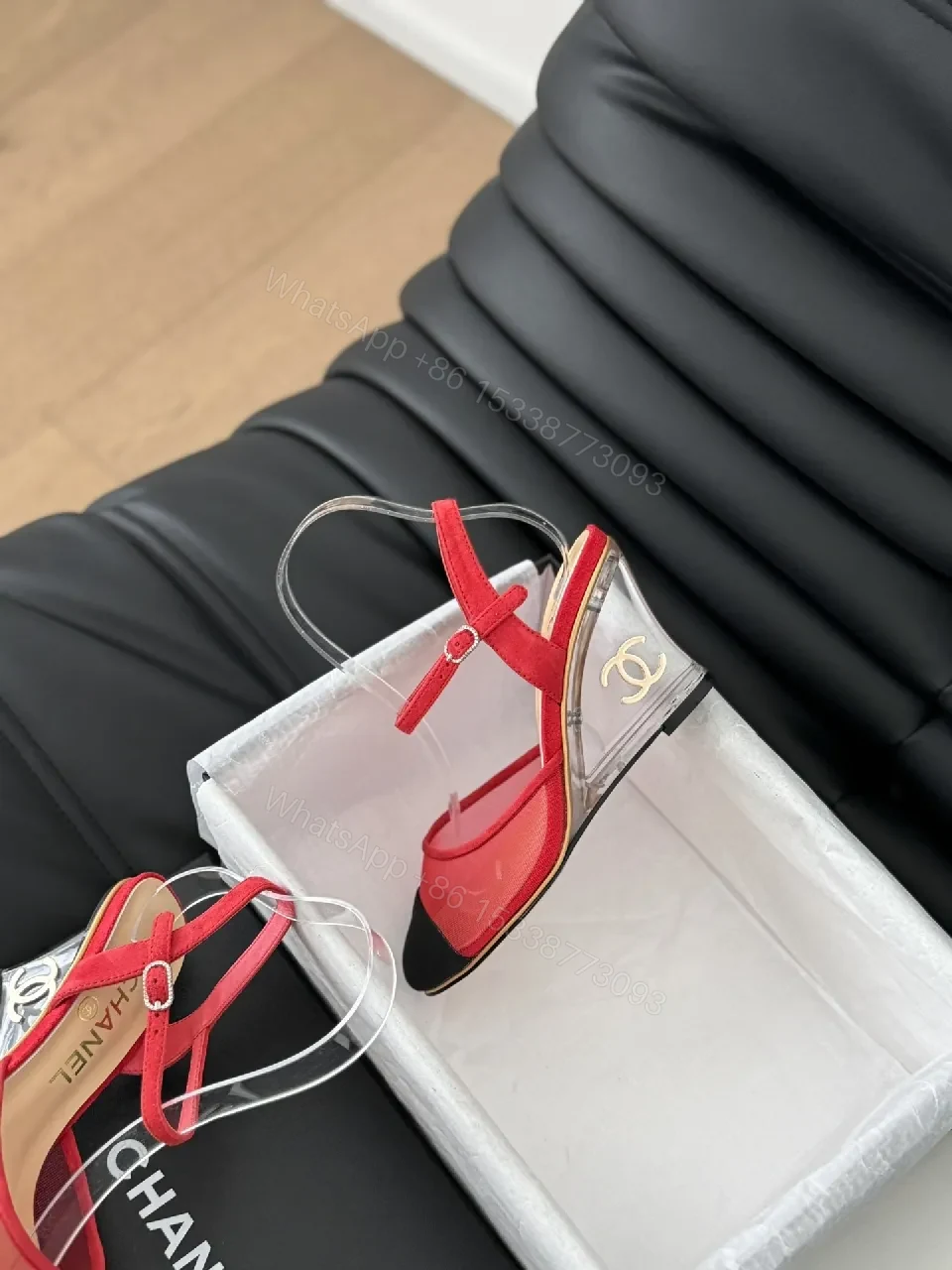 View 4 of Red Suede Slingback Heels with Transparent Straps – Stiletto Lift