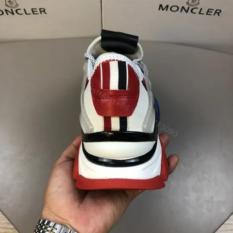 View 7 of Patterned Texture Moncler Sneakers: Navy-White-Red Luxury Casual Shoes