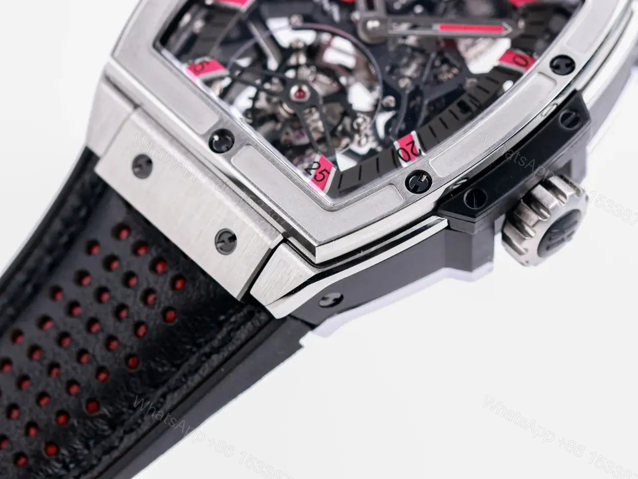 View 9 of Hublot Masterpiece Series 906 Custom Tourbillon Watch Rose Gold/Platinum Black and Red Leather Strap