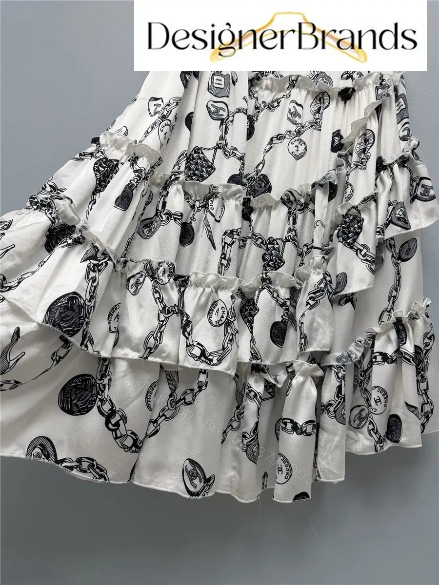 View 7 of Chanel White Maxi Dress with Black Chain Print