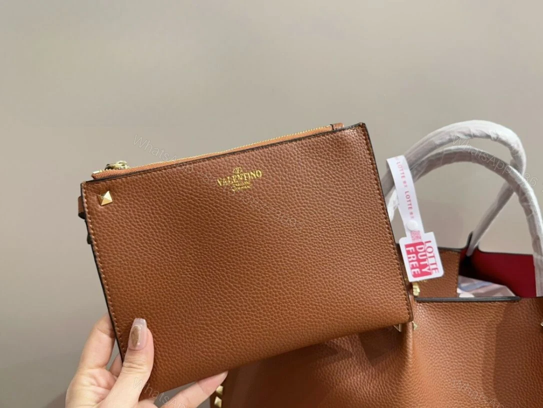View 6 of VALENTINO GARAVANI ROCKSTUD TOTE BROWN 36CM