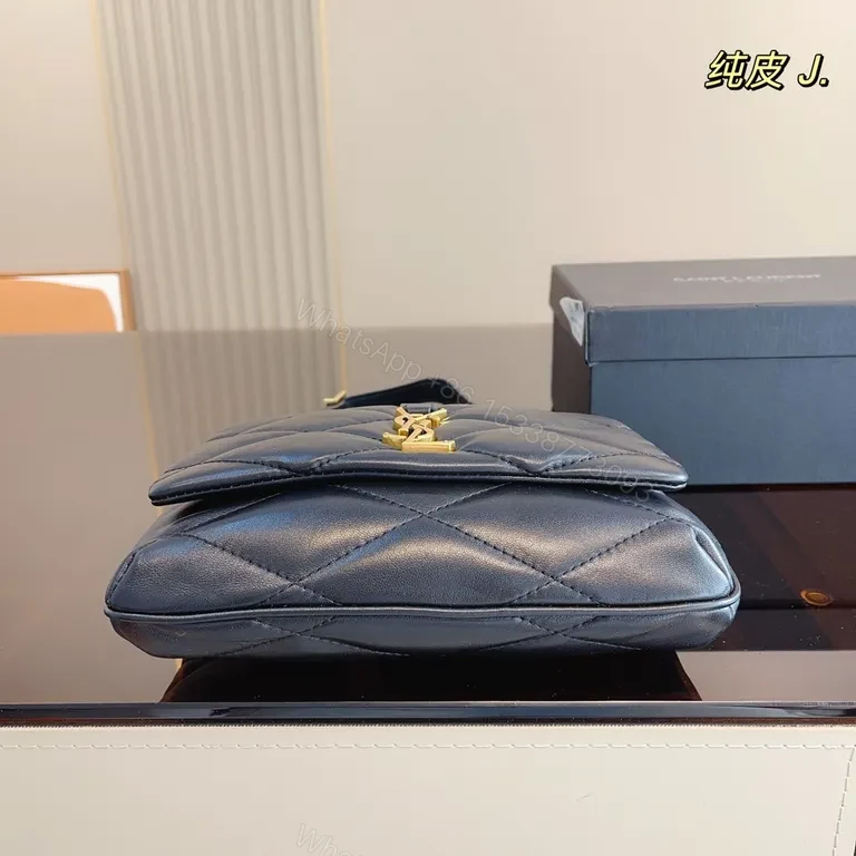 View 5 of Navy Quilted Leather Shoulder Bag with YSL Hardware