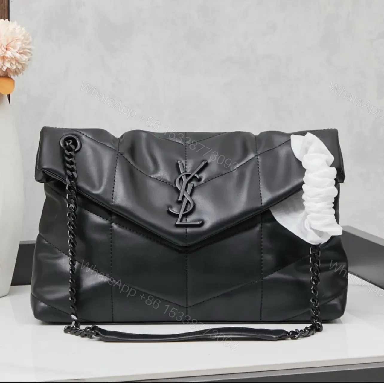 Saint Laurent Puffer Loulou medium shoulder bag in black — view 1
