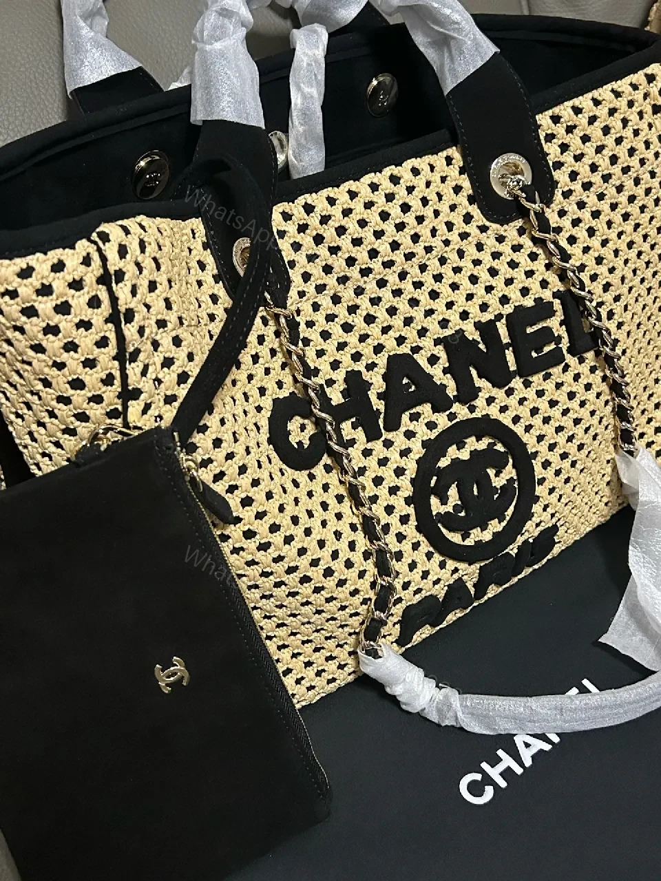 View 5 of Raffia Tote: Signature Logo, Leather Trim, Chic Carry