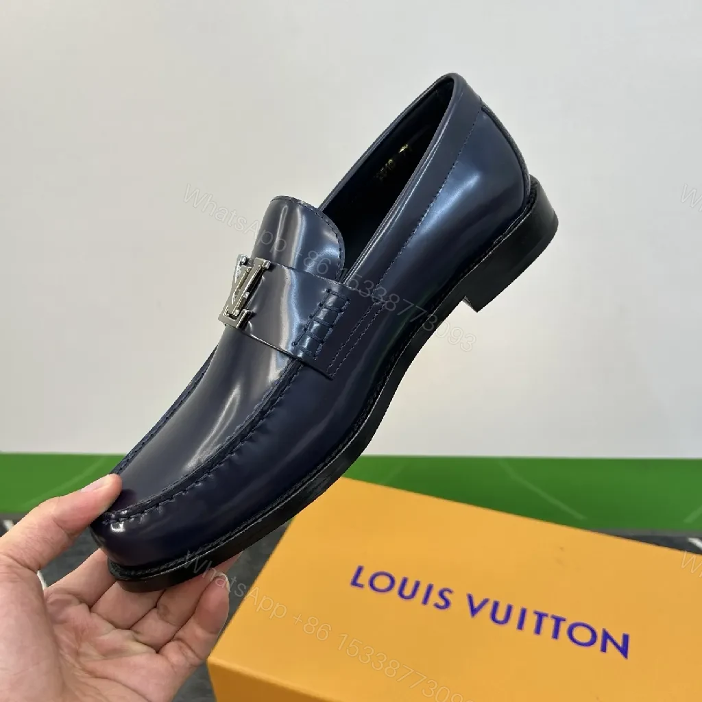 View 3 of Glazed Calfskin Loafer with Signature LV Hardware