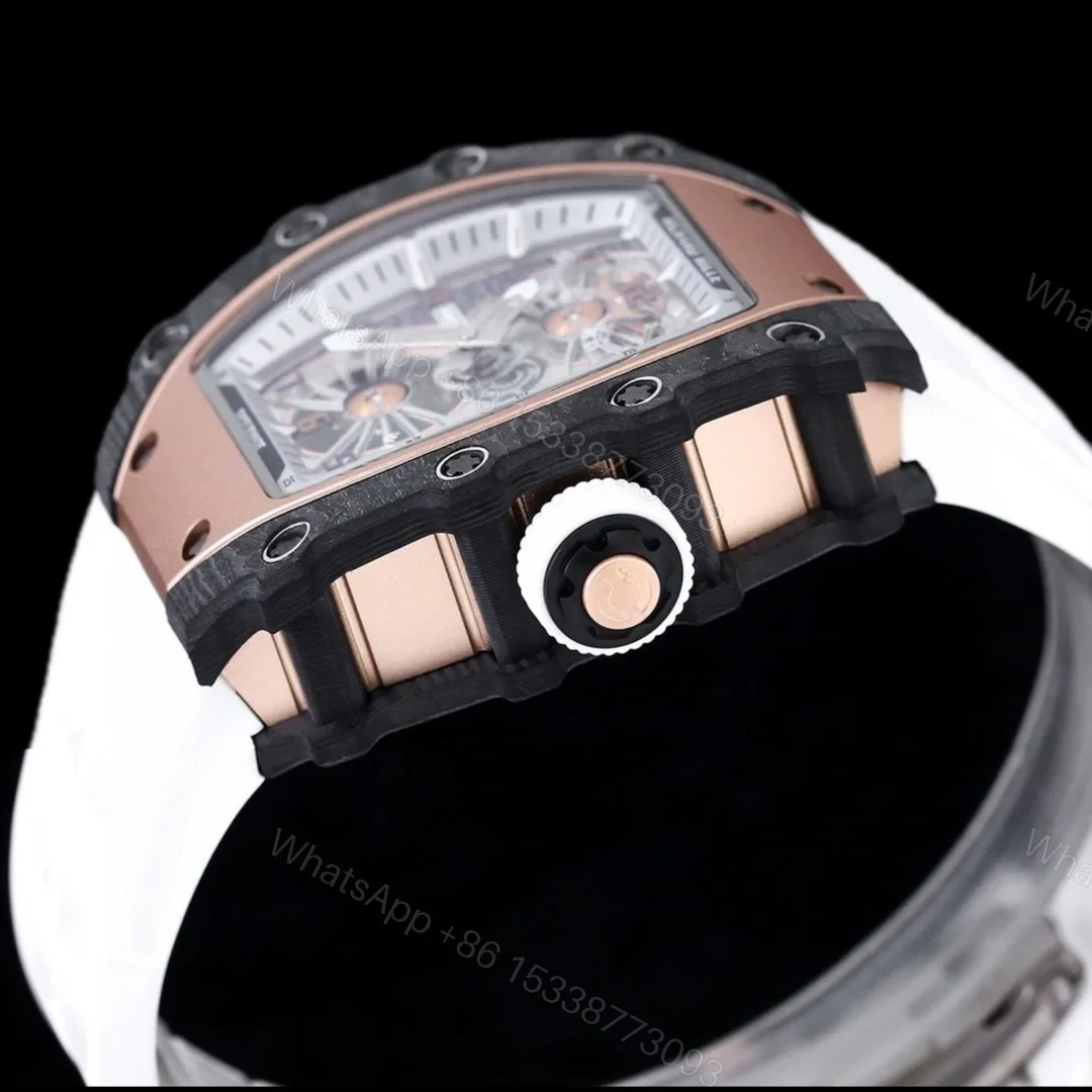 View 6 of Richard Mille RM21-01 Automatic Skeleton Watch 40MM Carbon Fiber Case White Strap Aerospace Structure 20 Keyway Screws Premium Edition RM-RM21-01-CF-WHT-SKL-40