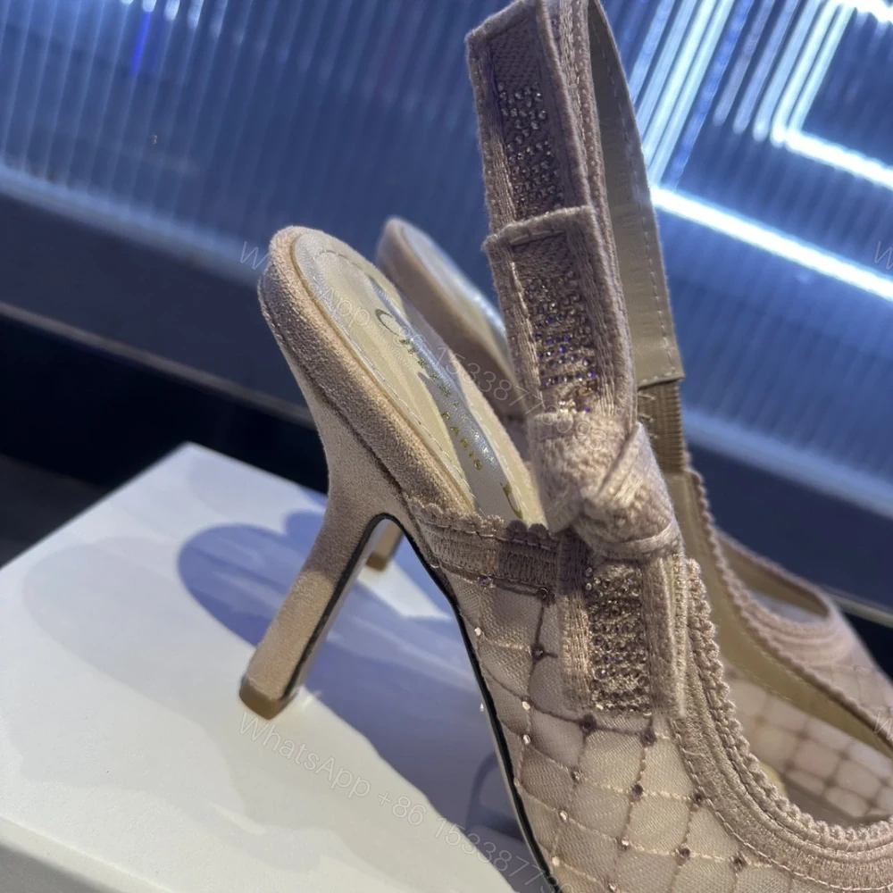 View 7 of 高仿Dior*JAdior系列KCV040尖頭露跟高踭鞋網面6.5CM粉色免檢版
