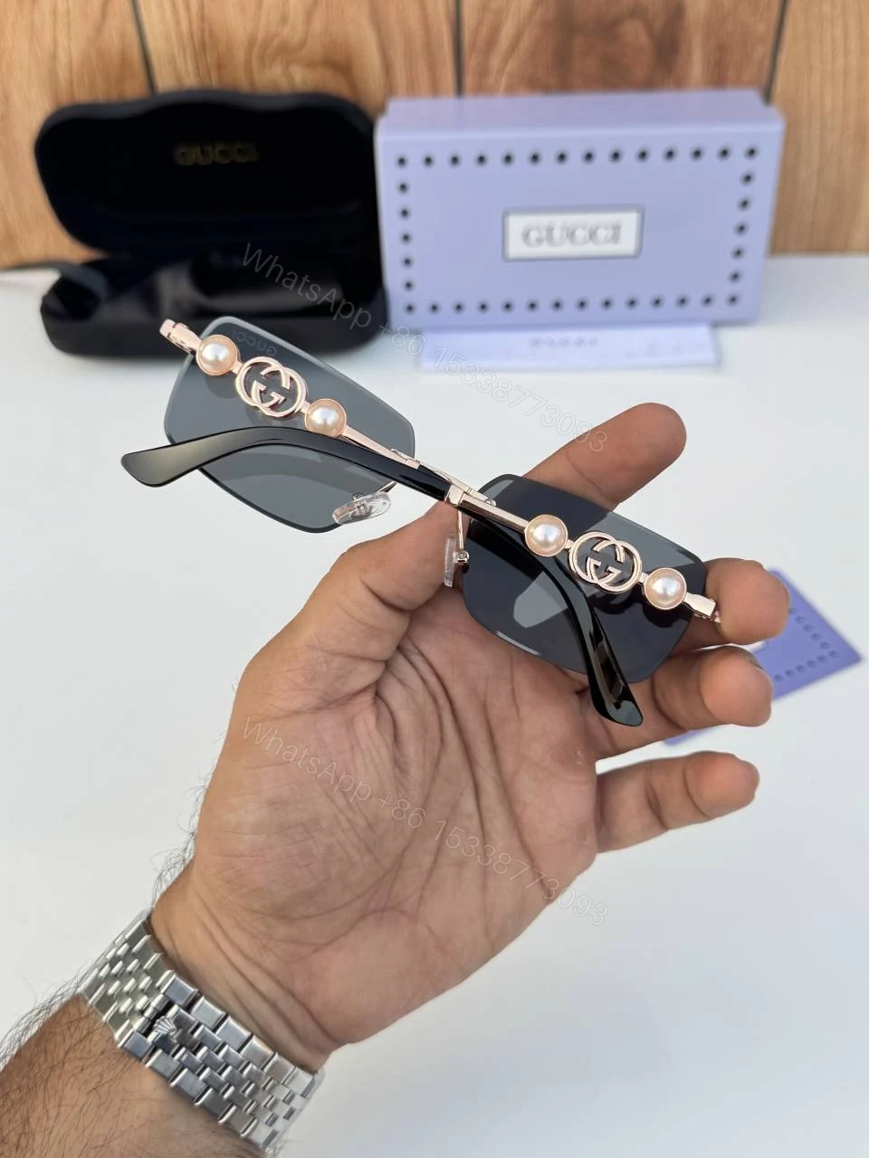 View 4 of First Copy Gucci 18327 Gold Black Luxury Designer Sunglasses Premium UV Protection Eyewear