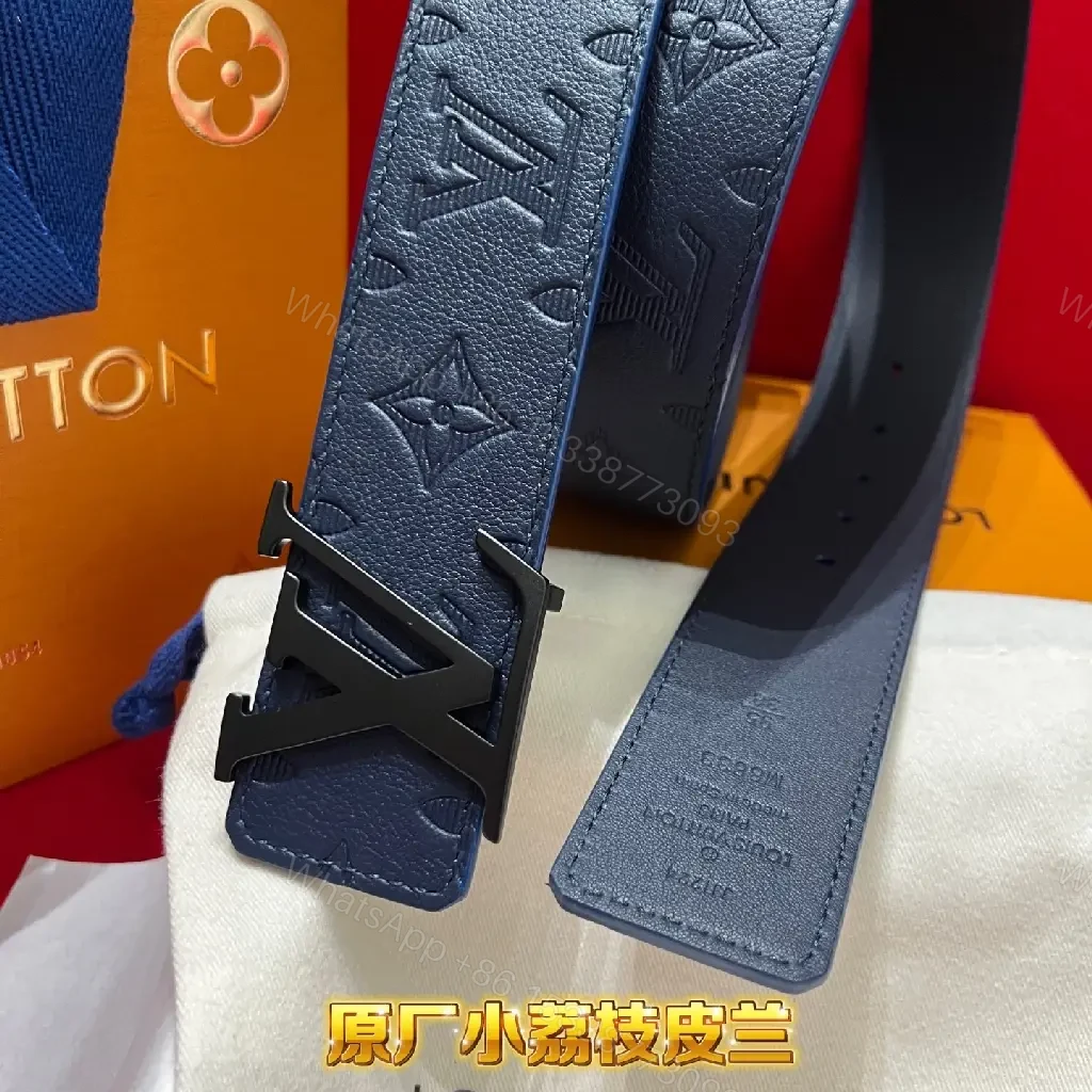 View 2 of Blue Embossed Monogram Belt: Luxe Everyday Accessory